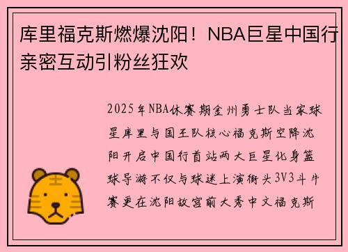 库里福克斯燃爆沈阳！NBA巨星中国行亲密互动引粉丝狂欢